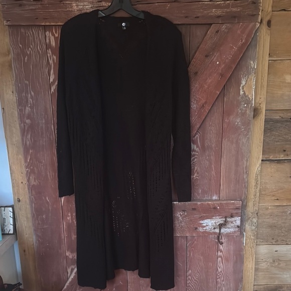 A&I black lacey knit long open front duster/cardigan. Large. - Picture 1 of 8